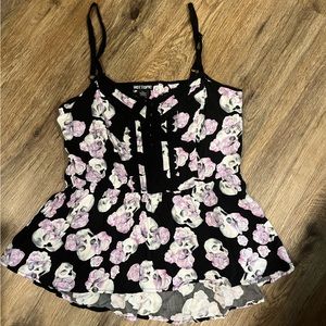Flower and skull peplum top